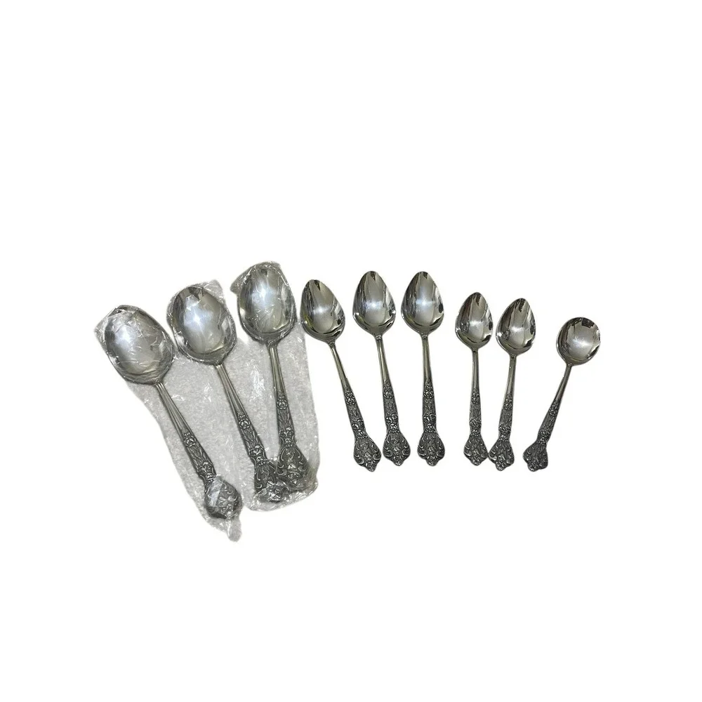 Set Of 9 Spoons VERSAILLES Stainless By MSI Japan Serving Soup Dinner MCM Floral